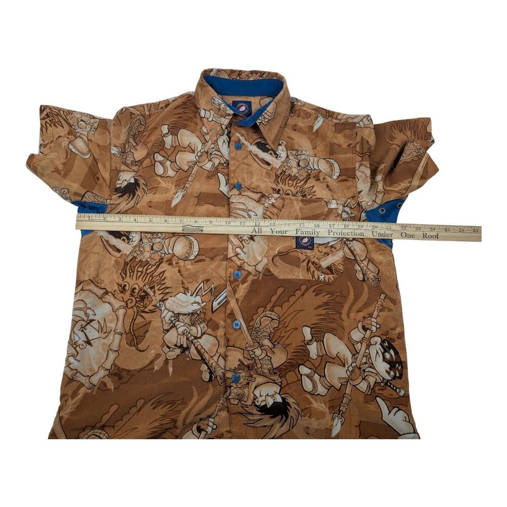 Vtg FLAME HEAD Button Up Shirt Orange Print All Over Rare Street Fighter Size M - Picture 10 of 11